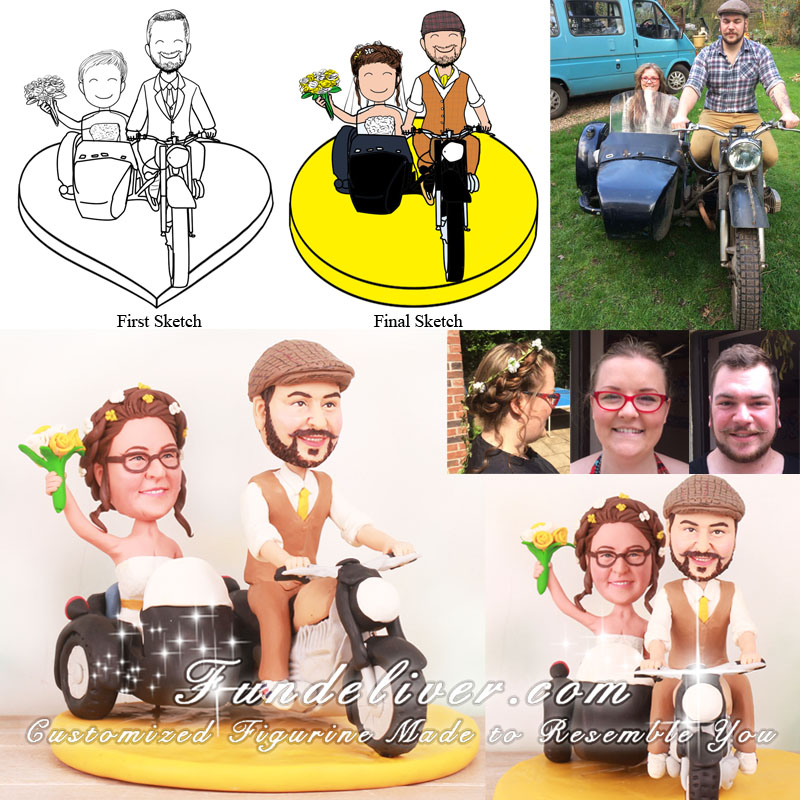 Motorcycle Sidecar Wedding Cake Toppers